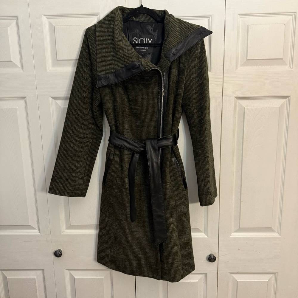 Sicily Khaki Green Wool And Cashmere Long Coat Large